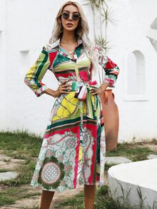 Đầm Thắt lưng Họa tiết Chain Boho - Nhiều màu - Xem 4