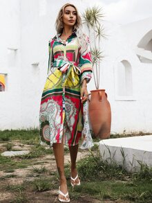 Đầm Thắt lưng Họa tiết Chain Boho - Nhiều màu - Xem 5