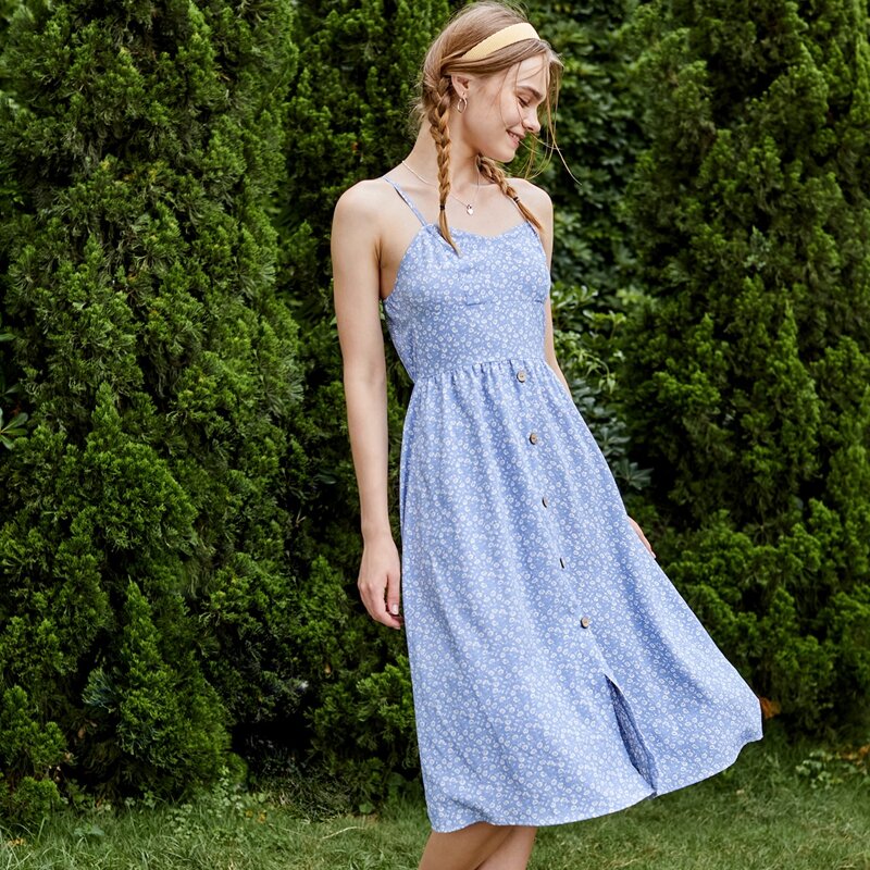 

Ditsy Floral Button Front Dress, Baby blue