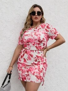 Bộ thời trang Plus Size Dây kéo Cà vạt nhuộm Gợi cảm - Nhiều màu - Xem 1