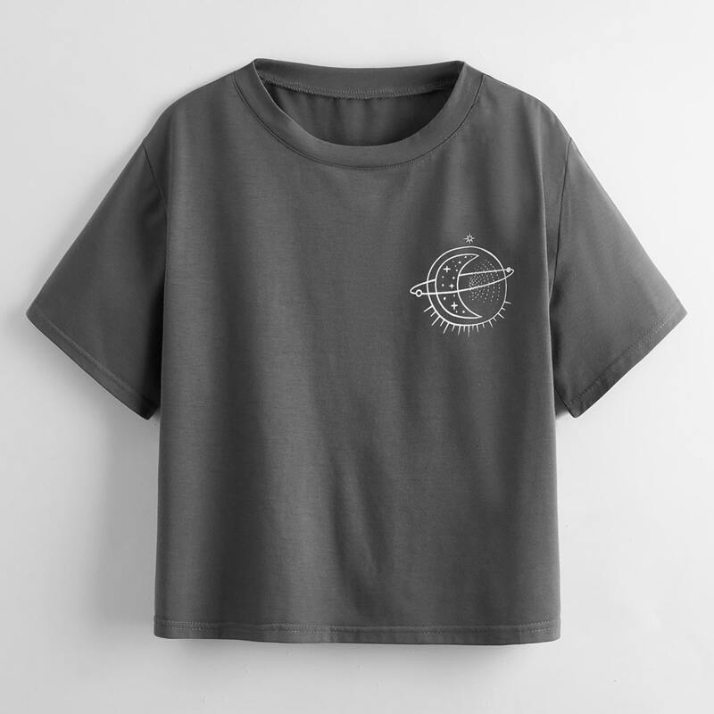 

Moon Graphic Tee, Dark grey
