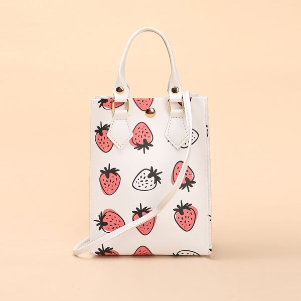 

Strawberry Graphic Satchel Bag, White