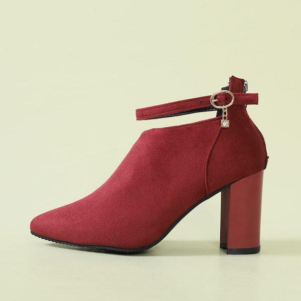 

Rhinestone Decor Ankle Strap Chunky Boots, Burgundy