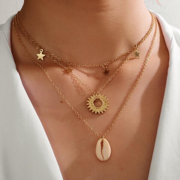

Shell Charm Layered Necklace, Gold