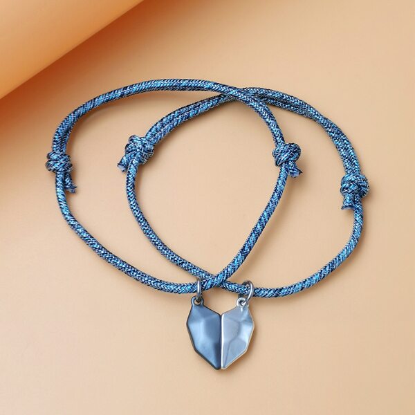 

2pcs Men Magnetic Heart Charm Bracelet, Blue