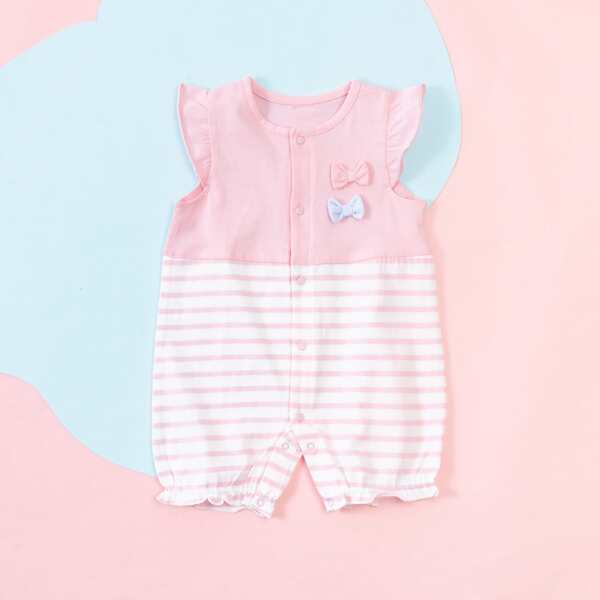 

Baby Girl Striped Bow Detail Romper, Baby pink