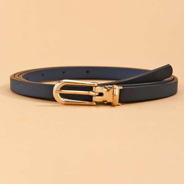 

Metal Buckle Skinny Belt, Navy blue