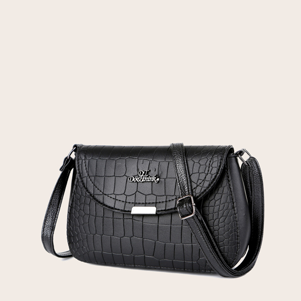 

Metal Letter Decor Flap Crossbody Bag, Black