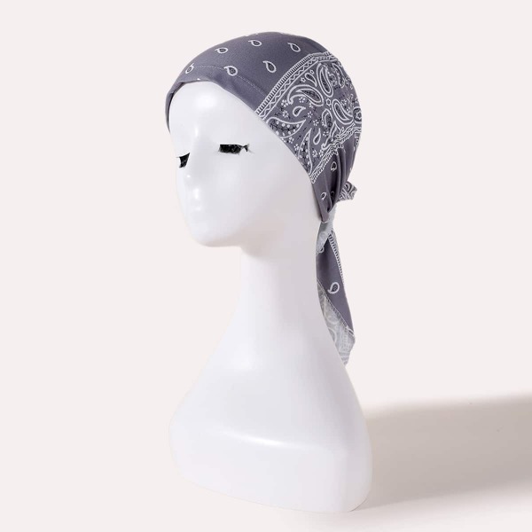 

Paisley Print Long Tail Head Wrap, Grey