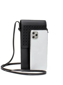 1pc New Arrival Fashionable Carved Mobile Phone Bag Touchable Back Women Purse Phone Purse - Black - View 4