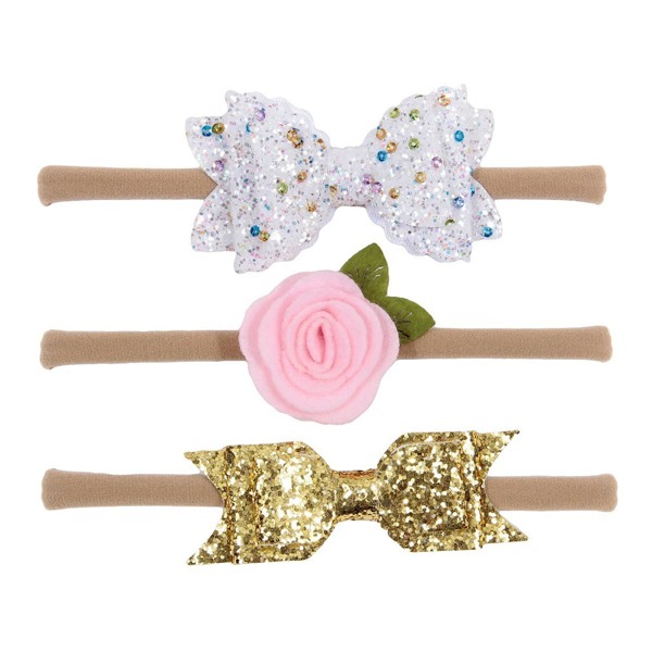 

Newborn Girl Photography 3pcs Sequin Bow And Stereo Floral Headband, Multicolor