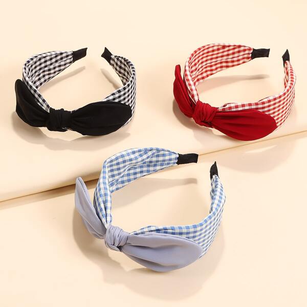 

3pcs Bow Decor Plaid Headband, Multicolor