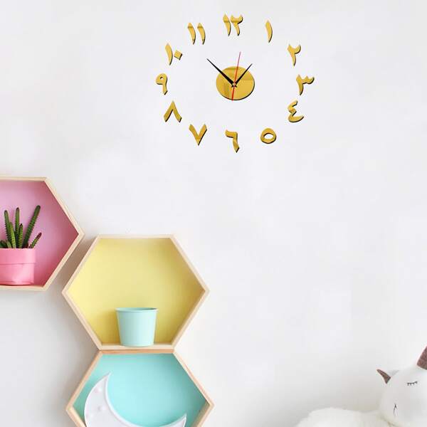 

1set Mirror Surface Wall Clock, Gold