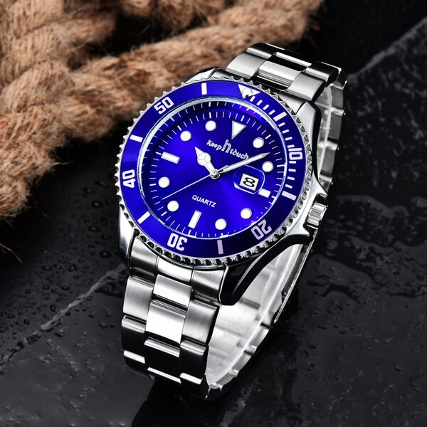 

Men Round Pointer Date Quartz Watch With Strap Remover