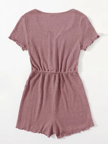 SHEIN EZwear Plus Drawstring Waist Lettuce Edge Romper - Dusty Pink - View 2