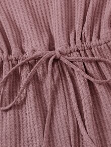 SHEIN EZwear Plus Drawstring Waist Lettuce Edge Romper - Dusty Pink - View 5