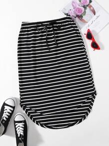 SHEIN Unity Plus Tie Front Striped Skirt - Black - View 1