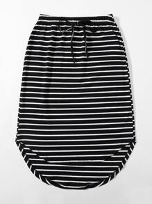 SHEIN Unity Plus Tie Front Striped Skirt - Black - View 5
