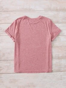 SHEIN LUNE Áo thun Plus size Slogan Giải trí - Hồng - Xem 2