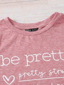 SHEIN LUNE Áo thun Plus size Slogan Giải trí - Hồng - Xem 3