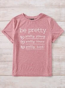 SHEIN LUNE Áo thun Plus size Slogan Giải trí - Hồng - Xem 4