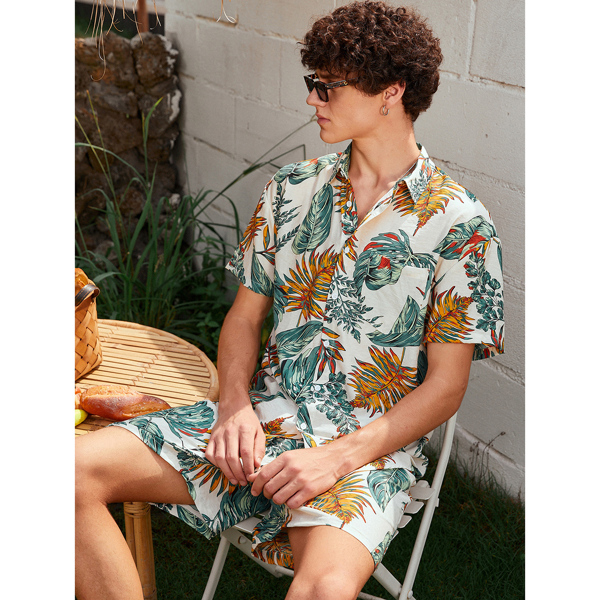 

Men Random Tropical Print Shirt & Shorts, Multicolor