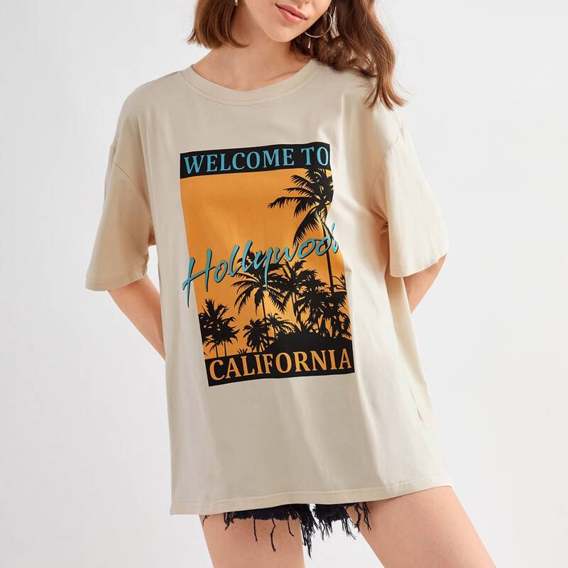 

Letter Tropical Graphic Tee, Beige