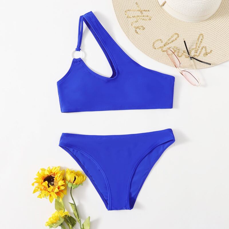 

Ring Linked One Shoulder Bikini Swimsuit, Royal blue