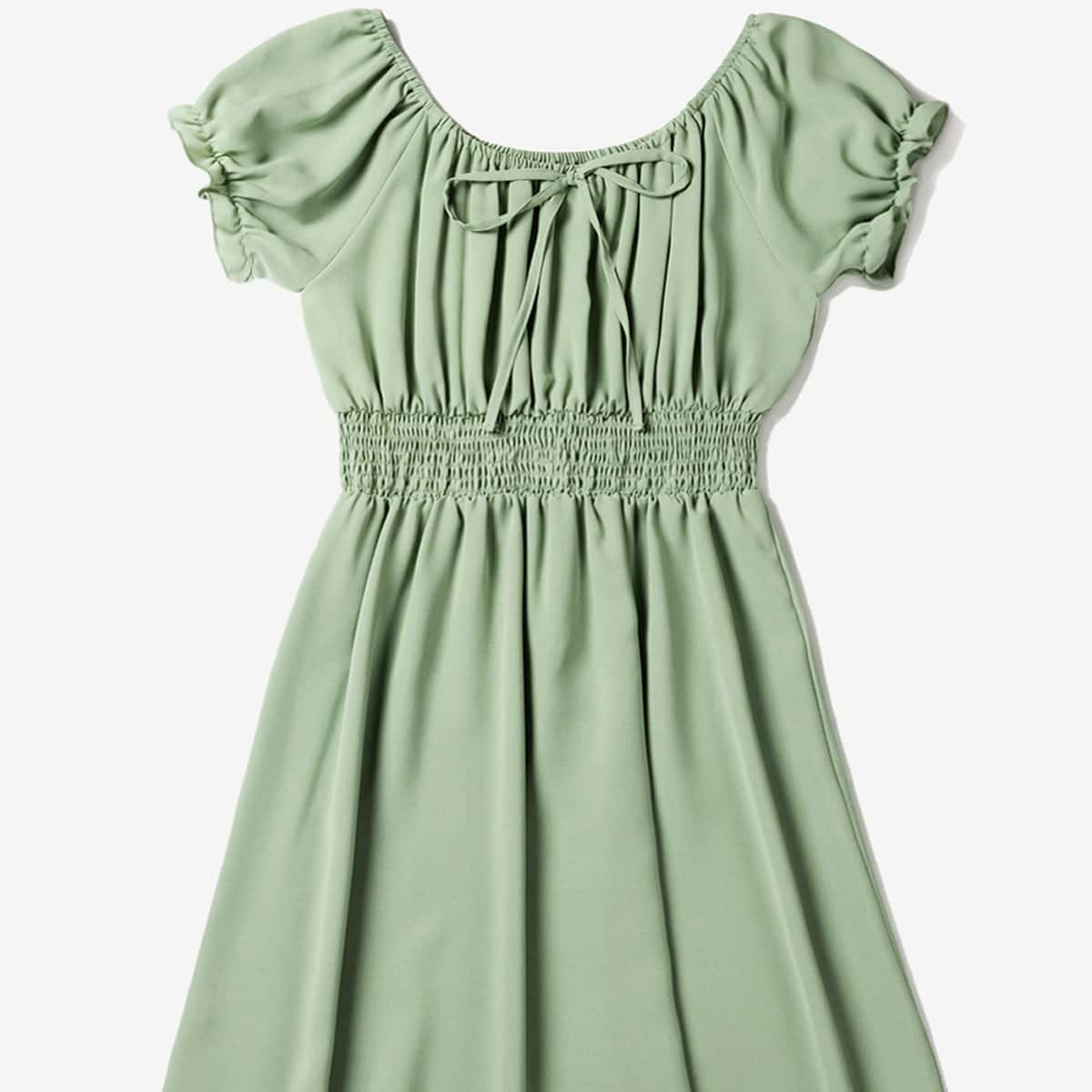 

Solid Shirred Dress, Lime green
