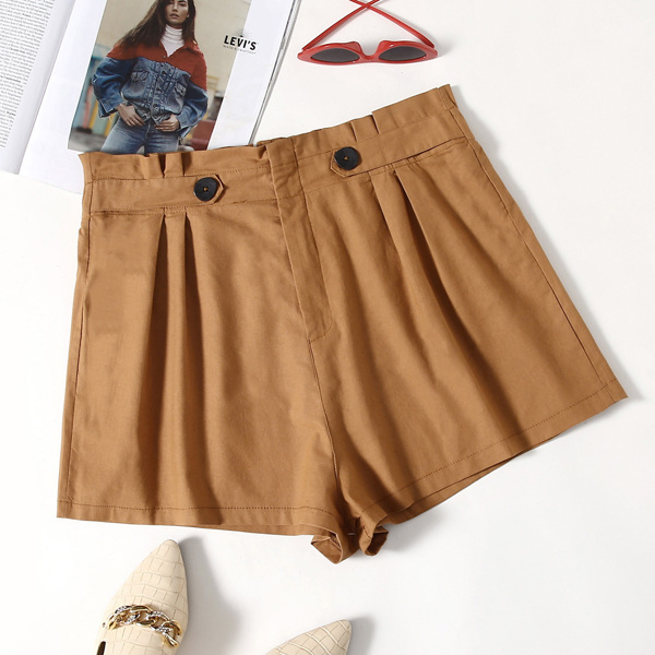 

Plus Solid Double Button Shorts, Khaki