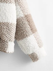 SHEIN EZwear 大碼落肩大方格紋絨毛連帽衫