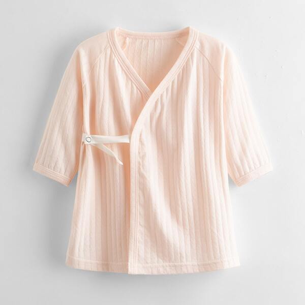

Newborn Baby Girl Solid Ribbed Wrap Top Without Pants, Pink