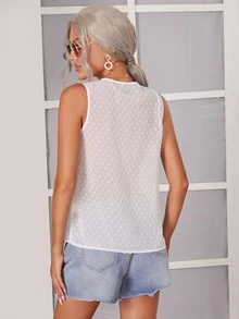 SHEIN 荷葉邊布點上衣 - 白色 - 查看 2