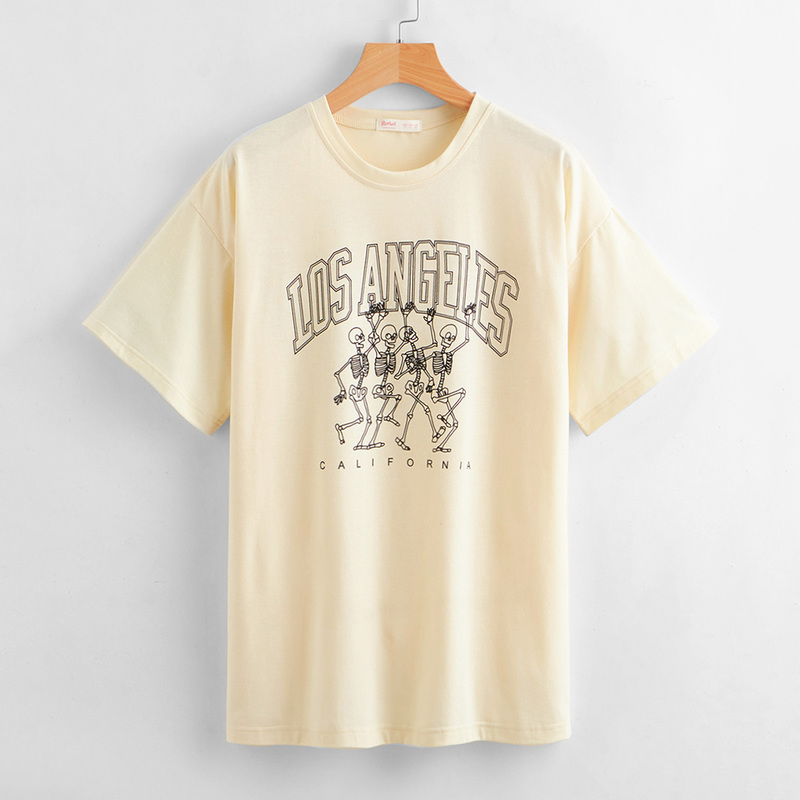 

Letter Skull Graphic Oversized Tee, Beige