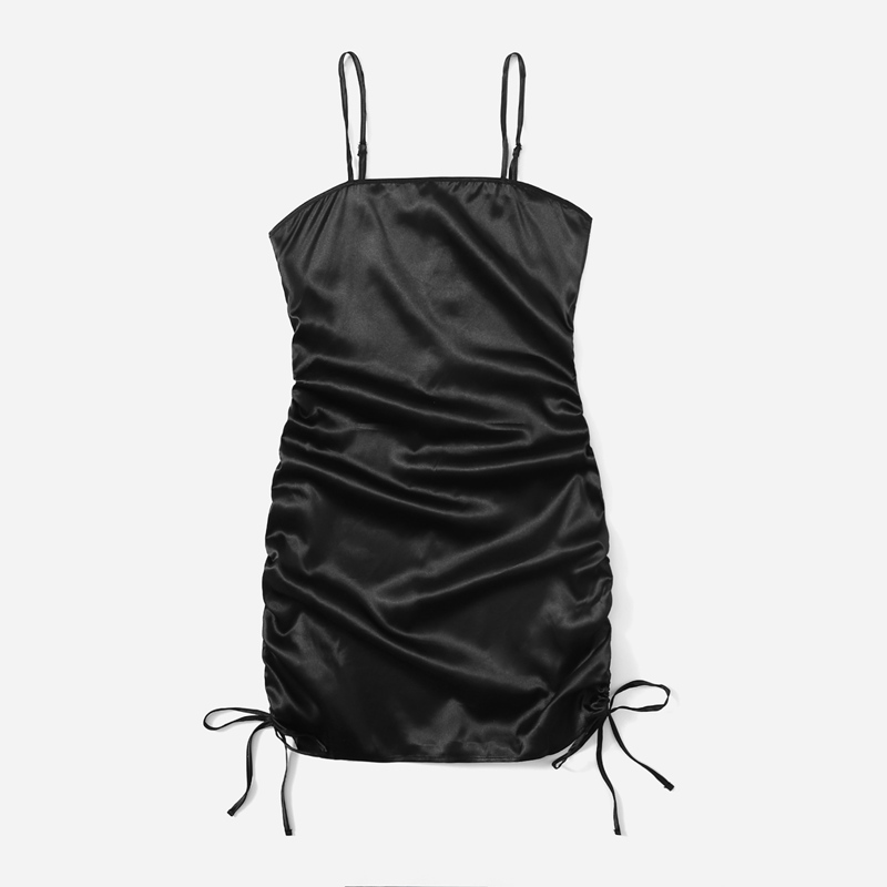 

Satin Drawstring Ruched Dress, Black
