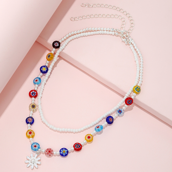 

2pcs Girls Faux Pearl Beaded Necklace, Multicolor