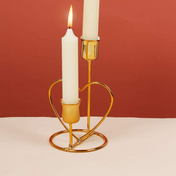 

1pc Metal Heart Candle Holder, Gold