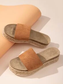 Minimalist Espadrille Flatform Mules - Brown - View 1