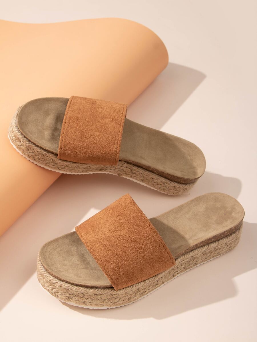 Minimalist Espadrille Flatform Mules - Brown - View 1