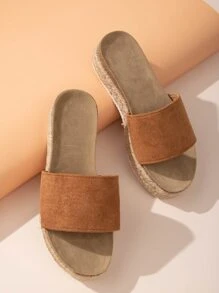 Minimalist Espadrille Flatform Mules - Brown - View 2