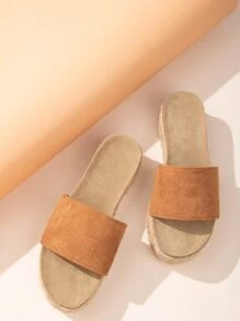Minimalist Espadrille Flatform Mules - Brown - View 3