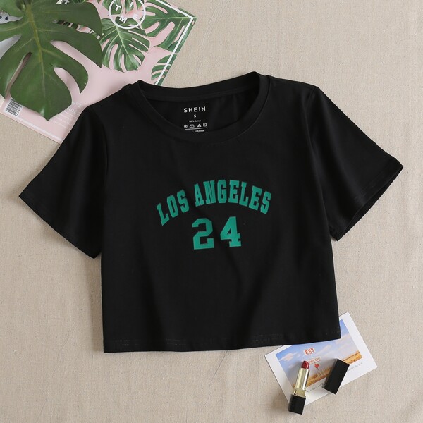 

Letter Graphic Crop Tee, Black