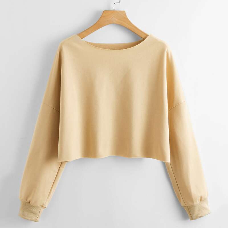 

Solid Crop Sweatshirt, Beige
