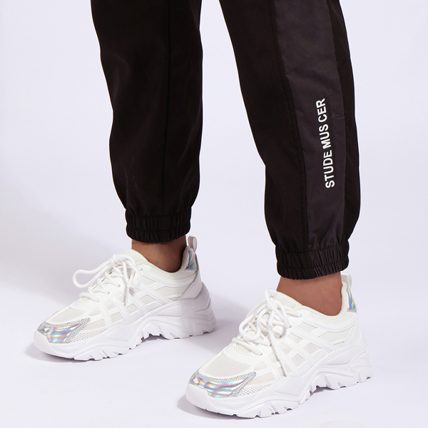 

Holographic Lace-up Front Chunky Sneakers, White