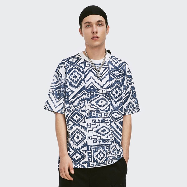 

Мужская футболка с принтом, Синий и белый