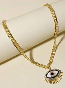 水鑽眼睛吊墜項鍊 - 彩色 - 查看 1