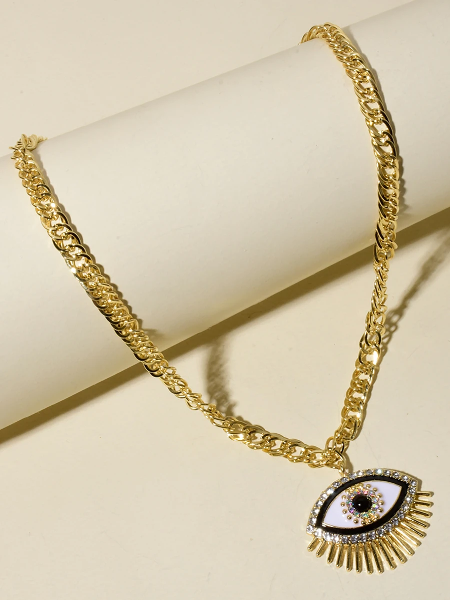 水鑽眼睛吊墜項鍊 - 彩色 - 查看 1