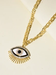 水鑽眼睛吊墜項鍊 - 彩色 - 查看 3