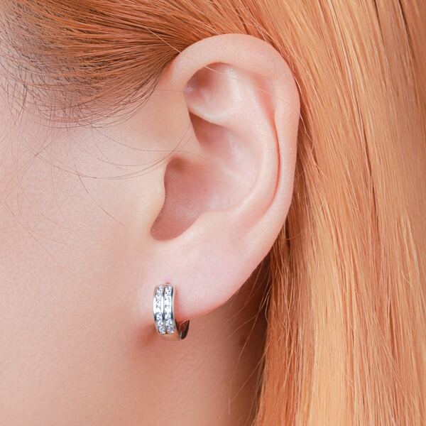 

Zircon Detail Hoop Earrings, Silver