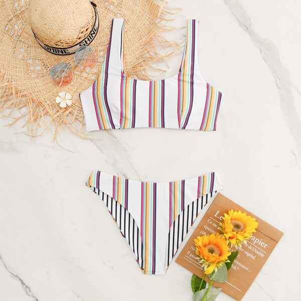 

Striped Bikini Swimsuit, Multicolor